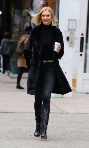 Karlie Kloss in a Black Fur Coat
