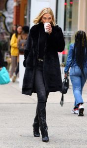 Karlie Kloss in a Black Fur Coat