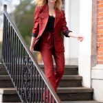 Katherine McNamara in a Red Suit Was Seen Out in NY 10/18/2019