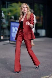 Katherine McNamara in a Red Suit