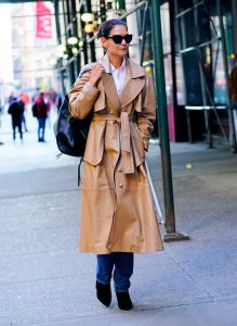 Katie Holmes in a Beige Trench Coat