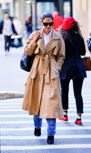 Katie Holmes in a Beige Trench Coat