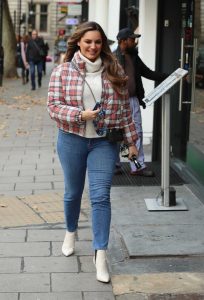 Kelly Brook in a Plaid Jacket