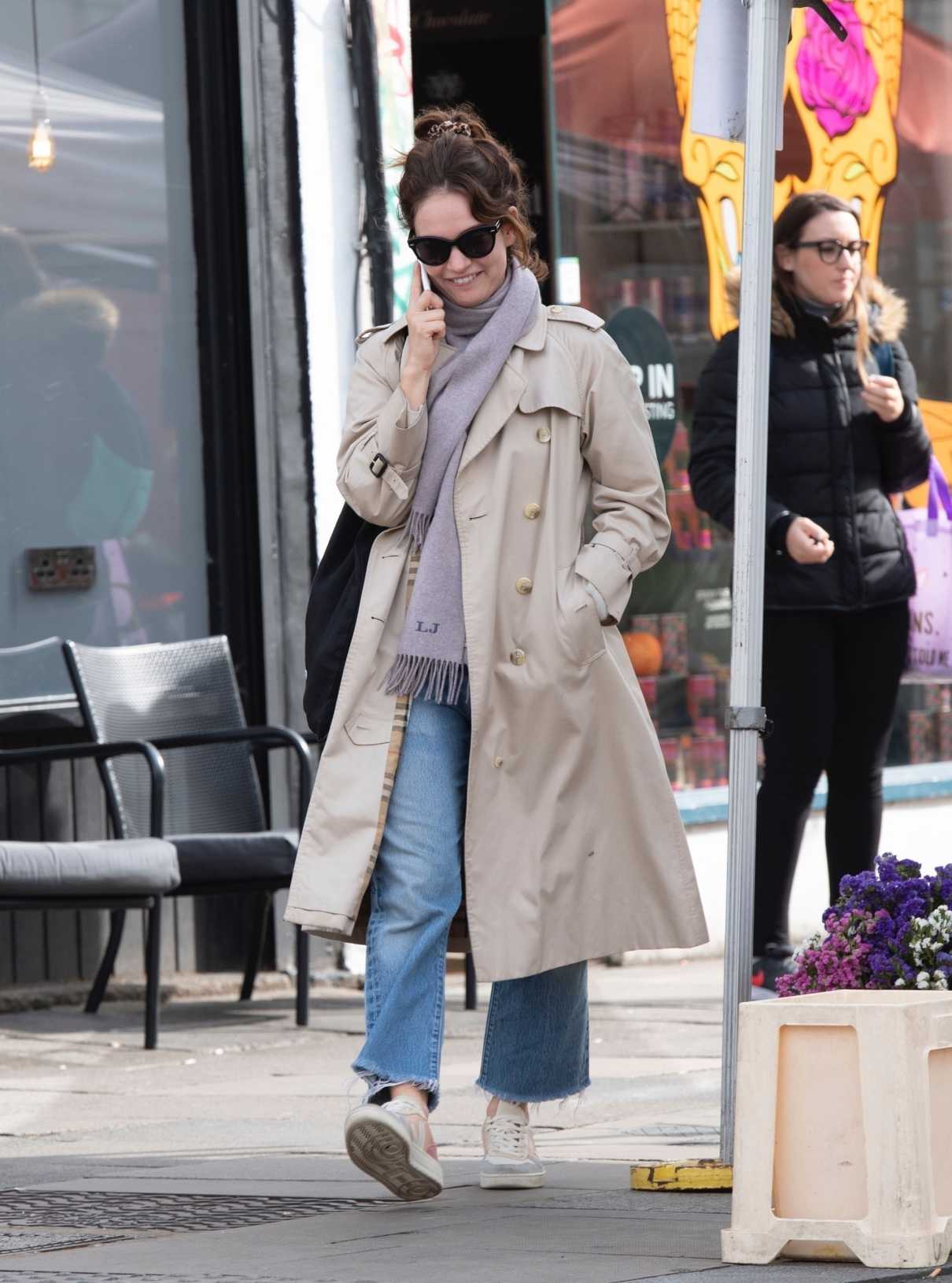 Lily James in a Beige Trench Coat Was Seen Out in London 10/10/2019-3 ...