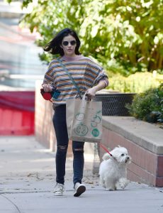 Lucy Hale in a Striped Long Sleeves T-Shirt