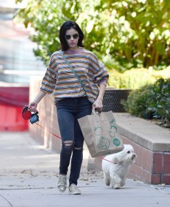 Lucy Hale in a Striped Long Sleeves T-Shirt