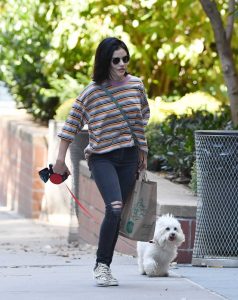 Lucy Hale in a Striped Long Sleeves T-Shirt