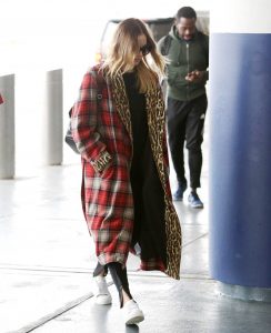 Margot Robbie in a Plaid Coat