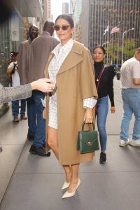 Nina Dobrev in a Beige Coat