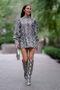 Olivia Culpo in a Snakeskin Boots