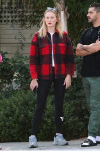 Sophie Turner in a Plaid Jacket