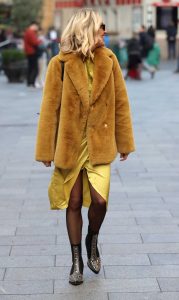 Ashley Roberts in a Yellow Fur Coat