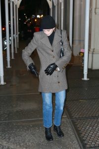 Kaia Gerber in a Black Knit Hat