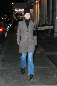 Kaia Gerber in a Black Knit Hat