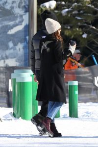 Dakota Johnson in a Beige Knit Hat