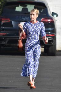 Emma Roberts in a Blue Floral Dress