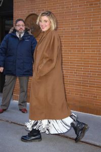 Greta Gerwig in a Beige Coat