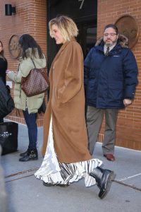 Greta Gerwig in a Beige Coat