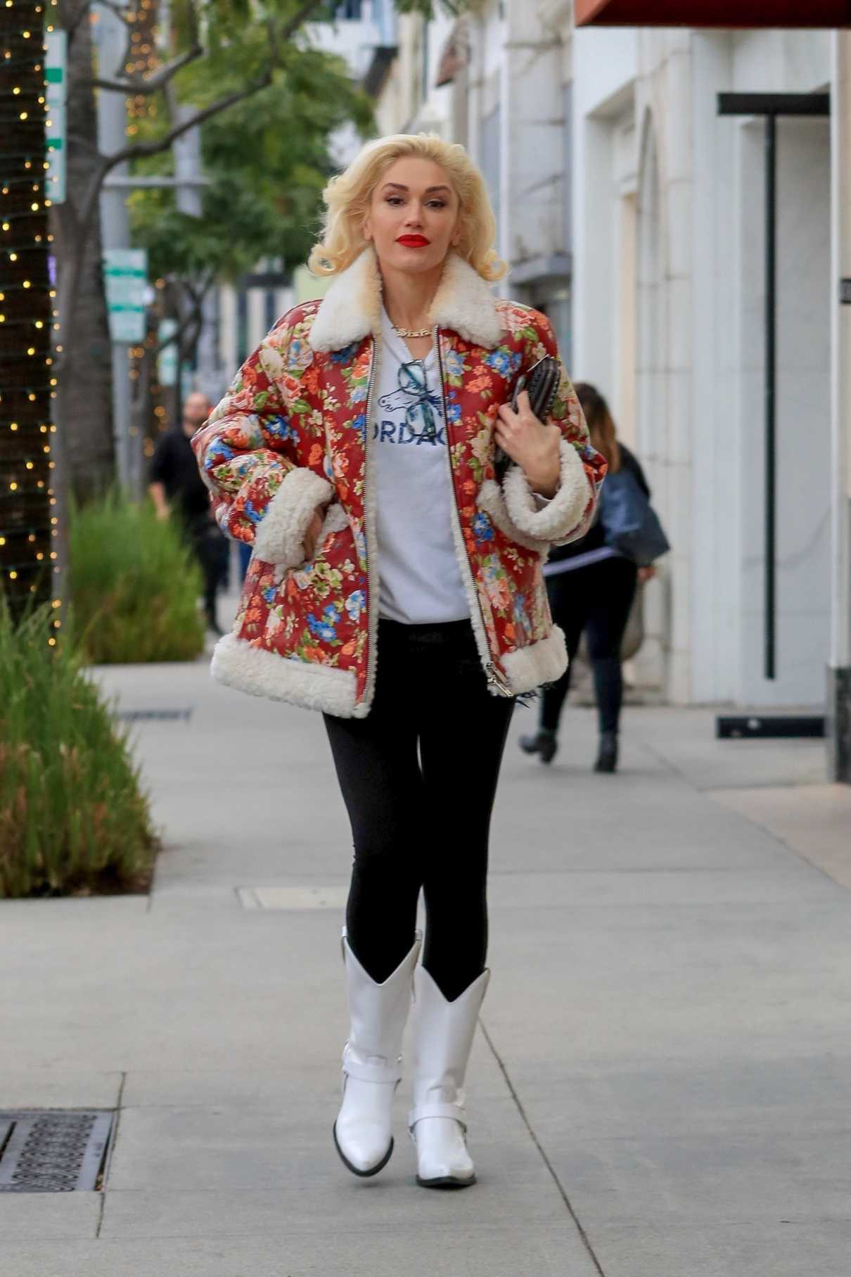 Gwen Stefani in a Floral Print Sheepskin Jacket