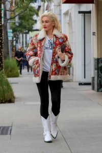 Gwen Stefani in a Floral Print Sheepskin Jacket