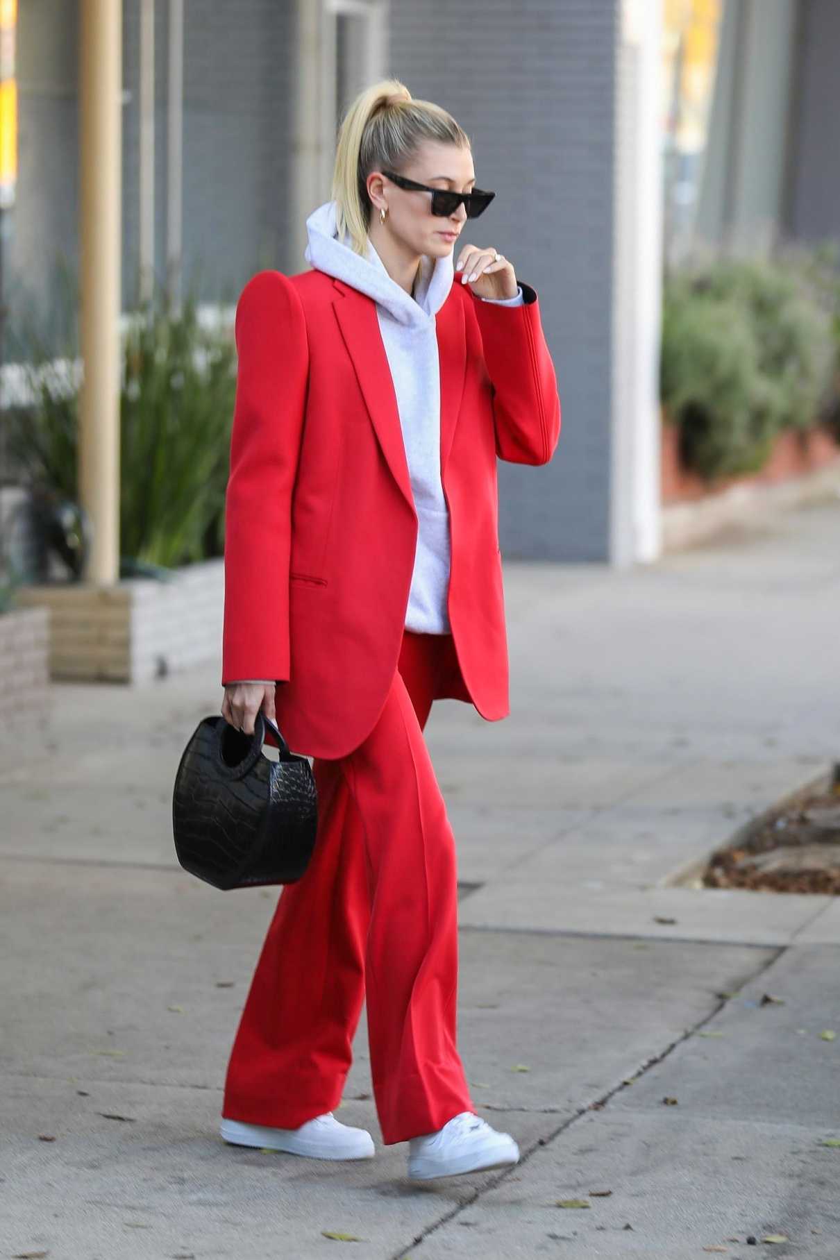 Hailey Baldwin In A Red Suit Was Seen Out In Beverly Hills 12 02 2019 1