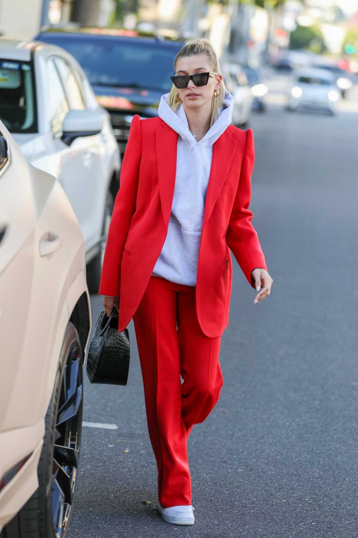 Hailey Baldwin In A Red Suit Was Seen Out In Beverly Hills 12 02 2019 2