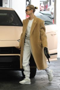 Hailey Bieber in a Beige Coat