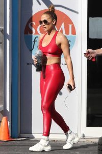 Jennifer Lopez in a Red Leggings