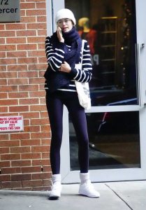 Kaia Gerber in a White Knit Hat