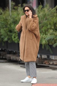 Katie Holmes in a Beige Fur Coat