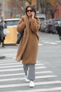 Katie Holmes in a Beige Fur Coat