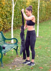 Katie Waissel in a Gray Leggings