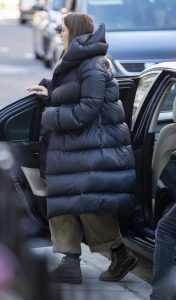 Keira Knightley in a Black Puffer Coat