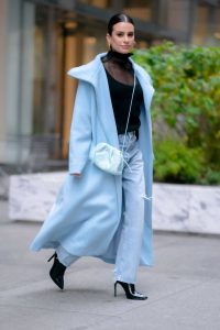 Lea Michele in a Blue Coat