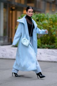 Lea Michele in a Blue Coat
