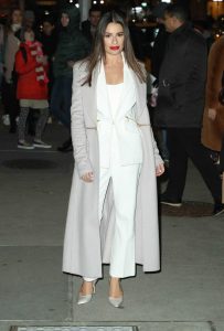 Lea Michele in a Gray Coat