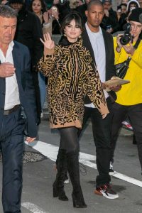 Selena Gomez in a Leopard Print Dress