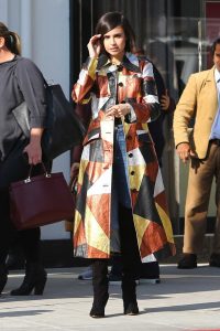 Sofia Carson in a Multicolor Coat