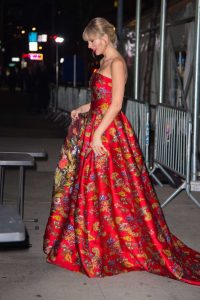 Taylor Swift in a Red Floral Dress