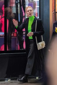 Dakota Fanning in a Neon Green Turtleneck