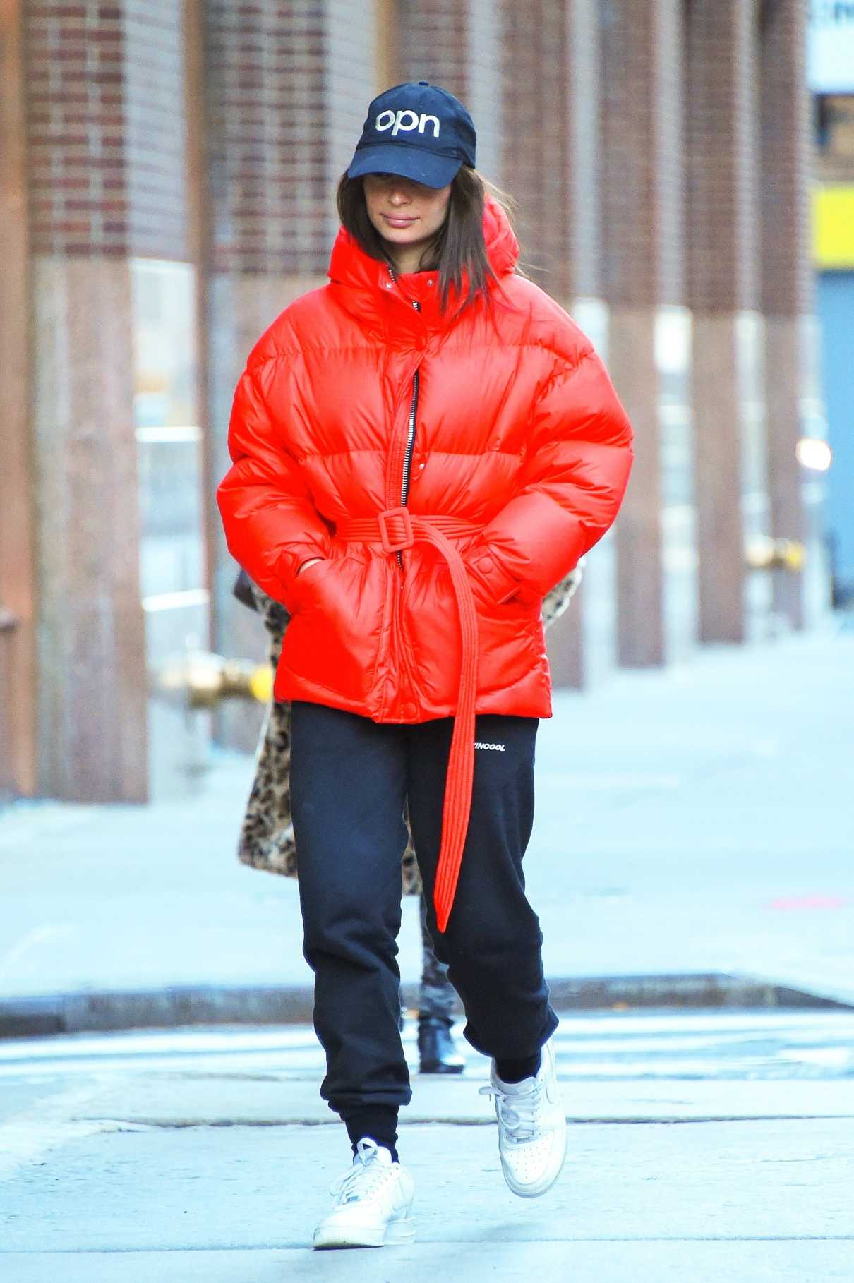 Emily Ratajkowski in a Red Puffer Jacket Leaves the Odean Restaurant in ...