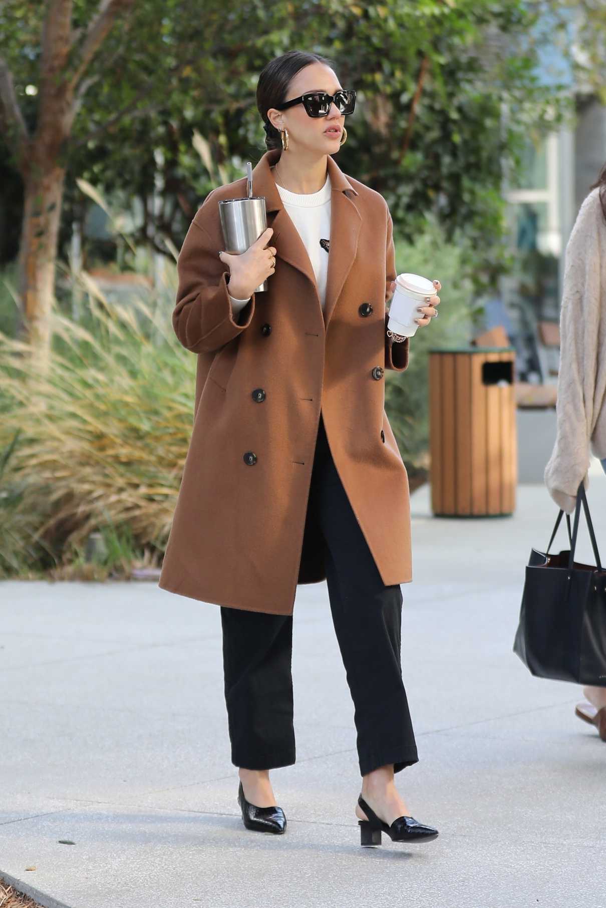 Jessica Alba in a Beige Coat