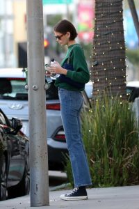 Kaia Gerber in a Green Sweatshirt