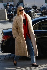 Karlie Kloss in a Beige Fur Coat