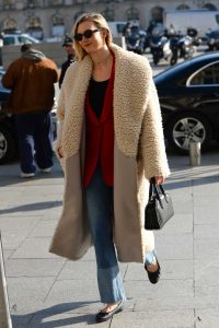 Karlie Kloss in a Beige Fur Coat