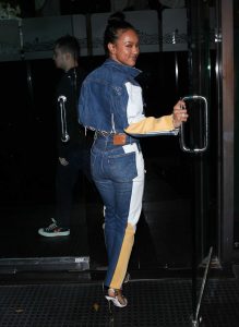 Karrueche Tran in a Denim Suit