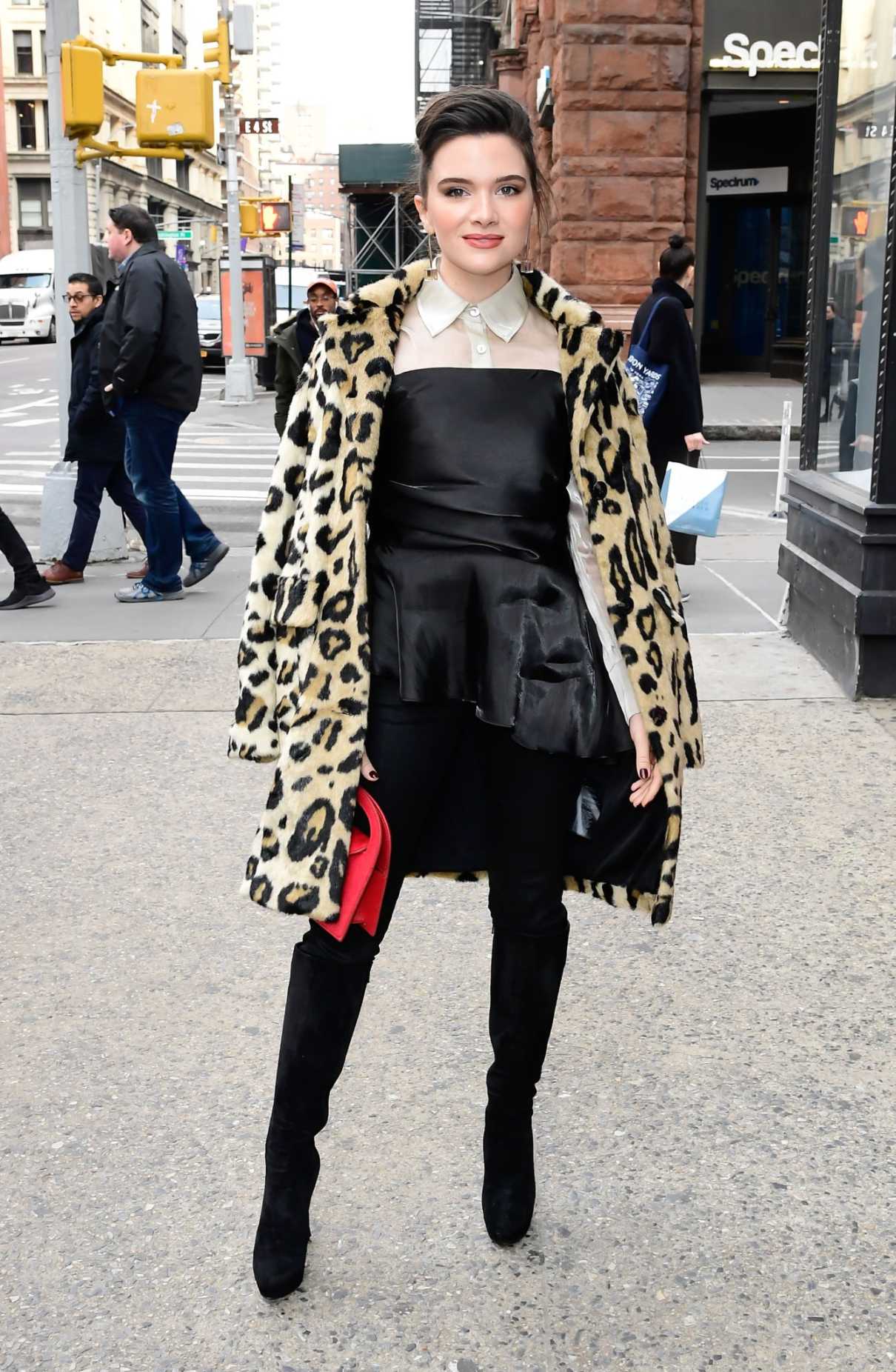 Katie Stevens in a Leopard Print Fur Coat