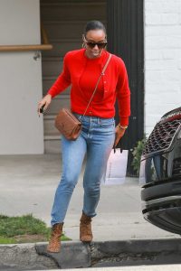 Kelly Rowland in a Red Cardigan