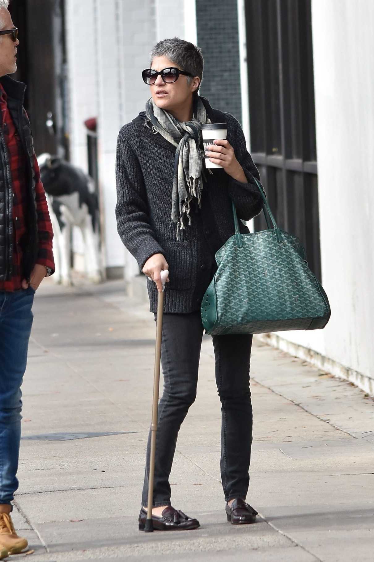 Selma Blair in a Gray Cardigan