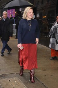 Elisabeth Moss in a Red Skirt